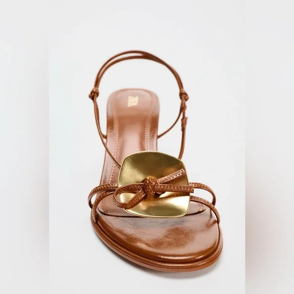 Zara Brown Embellished Heeled Sandals - Picture 4 of 6